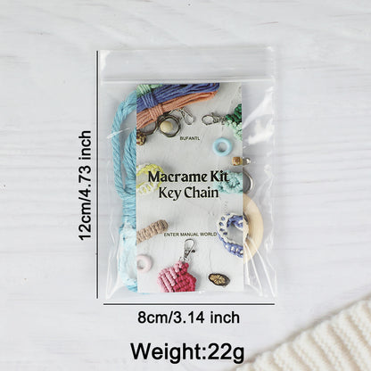 Macrame Kit: Wooden Bead Emoji Keychain Weaving Craft Material Pack. With Tutorial, Polyester Cord, Silver Lobster Clasp, 40mm Wooden Ring, Phone Clip. Beginner DIY (Keychain/Small Ornament)