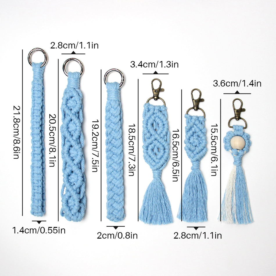 6-Piece Keychain Macrame DIY Kit - Handmade Weaving Supplies with English Tutorial | Craft Set for Multiple Keychains