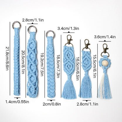 6-Piece Keychain Macrame DIY Kit - Handmade Weaving Supplies with English Tutorial | Craft Set for Multiple Keychains