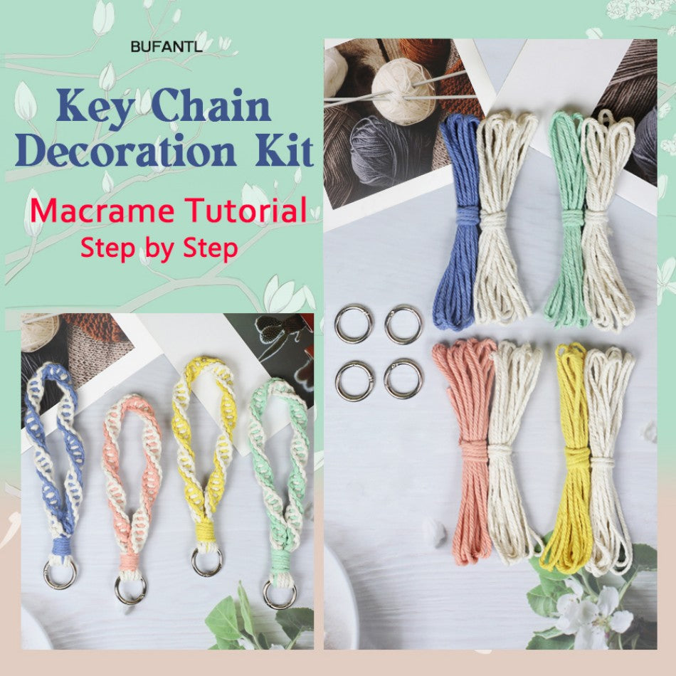 Macrame Keychain DIY Kit - Half Knot Keychain Weaving Supplies with English Tutorial | Handmade Craft Set