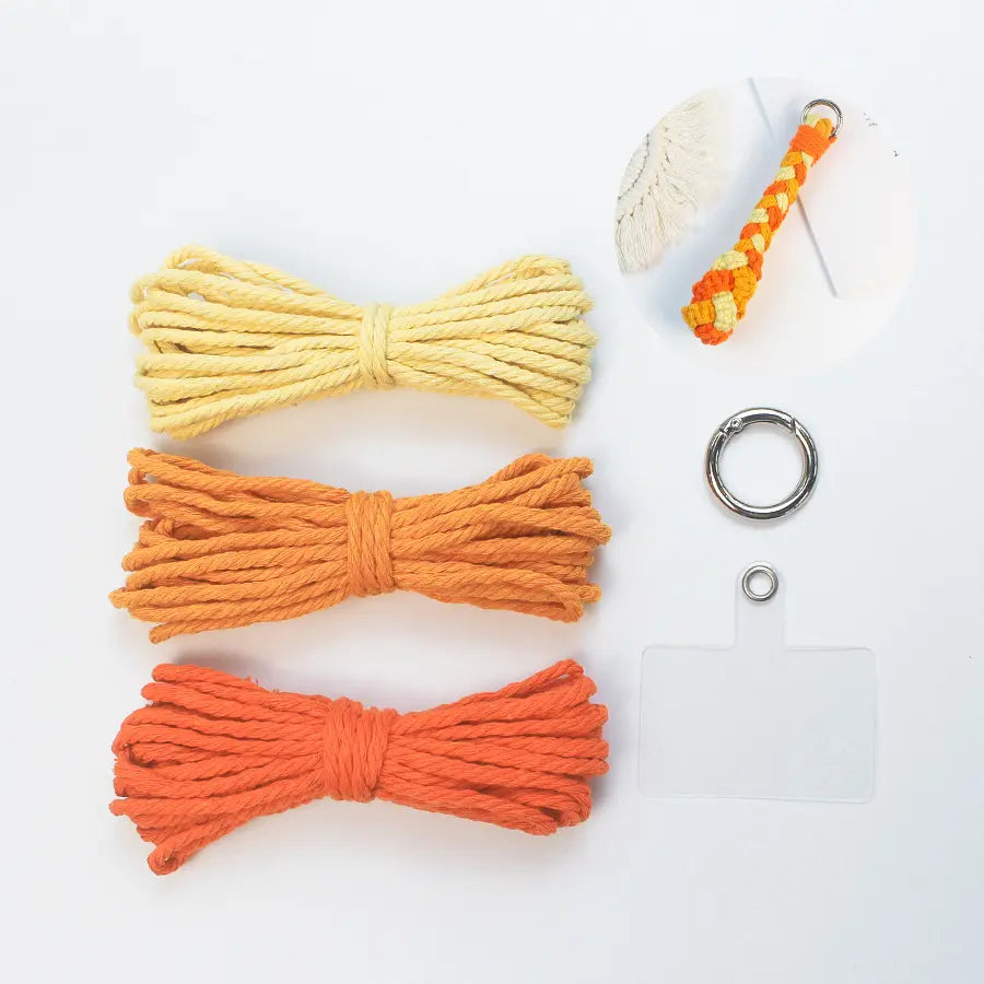 Macrame Kit for Beginners | DIY 3-Strand Braid Square Knot Macrame Keychain Wrist Strap Craft Kit