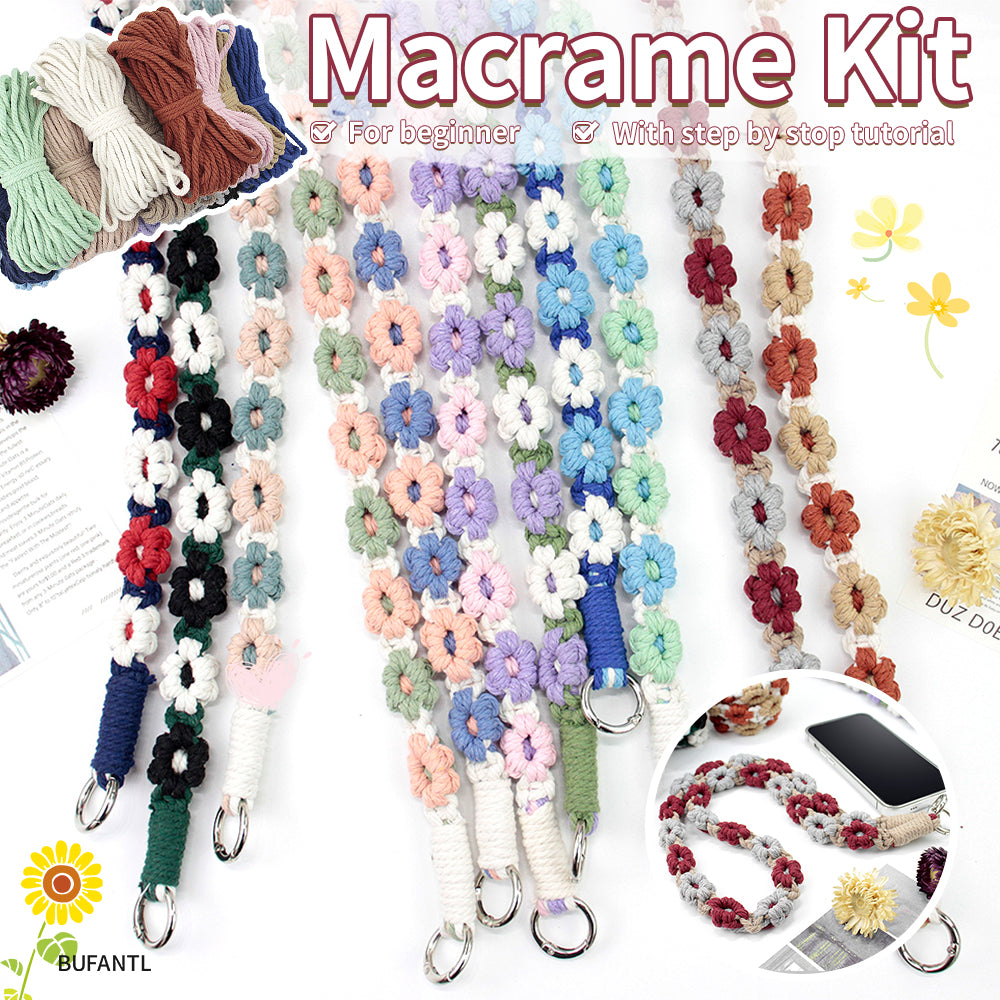 Macrame Kit Daisy Phone Lanyard Weaving Kit | Multi-Colors | Spaced-Color Daisy Pattern | Camera Lanyard/Anti-Lost Strap | Beginner-Friendly