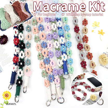 Macrame Kit Daisy Phone Lanyard Weaving Kit | Multi-Colors | Spaced-Color Daisy Pattern | Camera Lanyard/Anti-Lost Strap | Beginner-Friendly