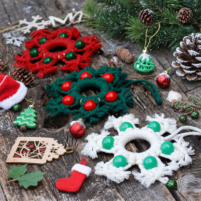 Wooden Bead Woven Snowflake Ornament Kit - Macrame Kit for Christmas Decoration, Car & Bag DIY Accessory&Holiday Decoration