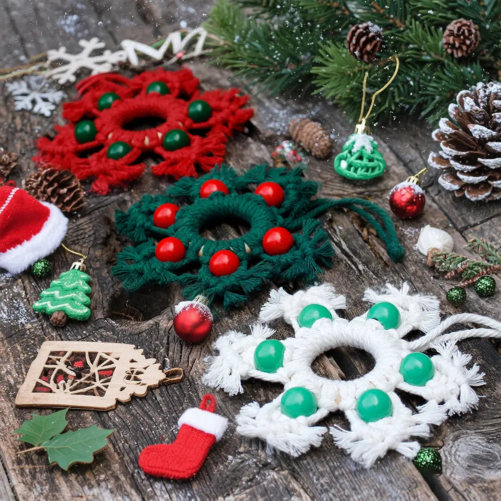 Macrame Kit for Beginners | DIY Christmas Wooden Bead Snowflake Ornament Macrame Craft Kit