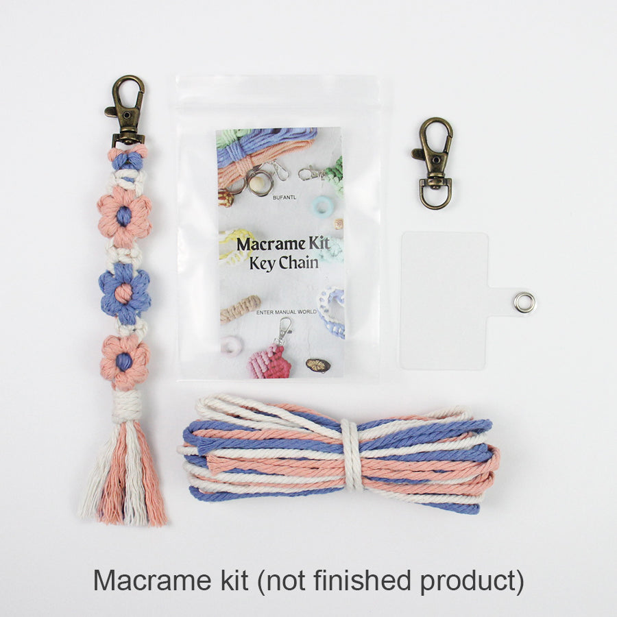 Macrame Kit Bohemian Style Interval Color Small Daisy Tassel Keychain Weaving Kit (Tassel Weaving Set): Polyester Rope, Tutorial, Antique Copper Lobster Clasp, Phone Clip. For Pendants/Bag Charms  Beginner Handmade DIY