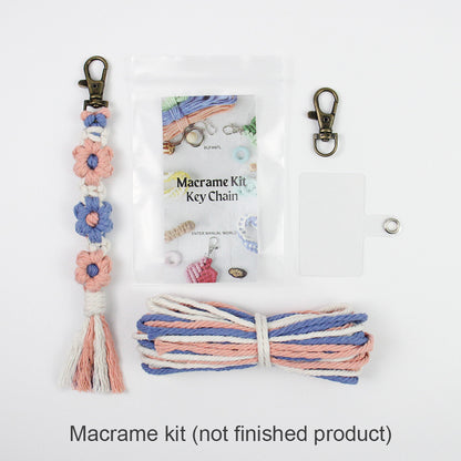 Macrame Kit Bohemian Style Interval Color Small Daisy Tassel Keychain Weaving Kit (Tassel Weaving Set): Polyester Rope, Tutorial, Antique Copper Lobster Clasp, Phone Clip. For Pendants/Bag Charms  Beginner Handmade DIY