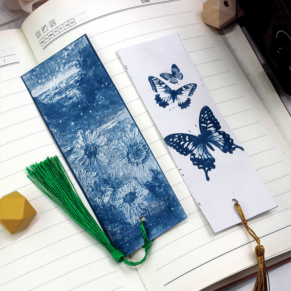Handmade Cyanotype Bookmark Material Pack - 24 Sheets 414cm Light-Sensitive Cyanotype Paper + 24 Tassels, Sun Printing Paper Retro Photography, Homemade Bookmark Parent-Child Experience