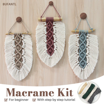 Macrame Kit Leaf Fringe Tapestry Weaving Kit | colour Leaf Vein Pattern | Customizable Leaf Shape | Bedroom/Living Room Decor | Beginner-Friendly