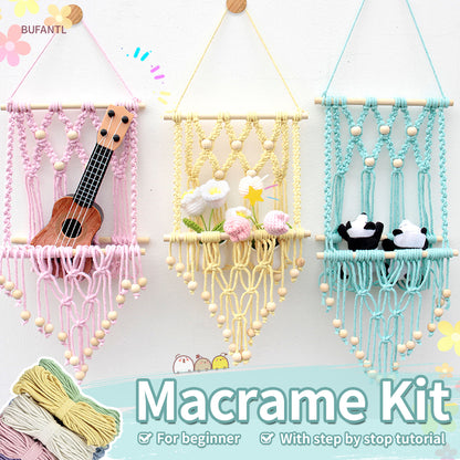 Wooden Bead Wall-Mounted Bookshelf Weaving Kit Macrame Kit | Wall Decor | Home Decor | Wall Bookshelf | Beginner-Friendly| Bohemian Style