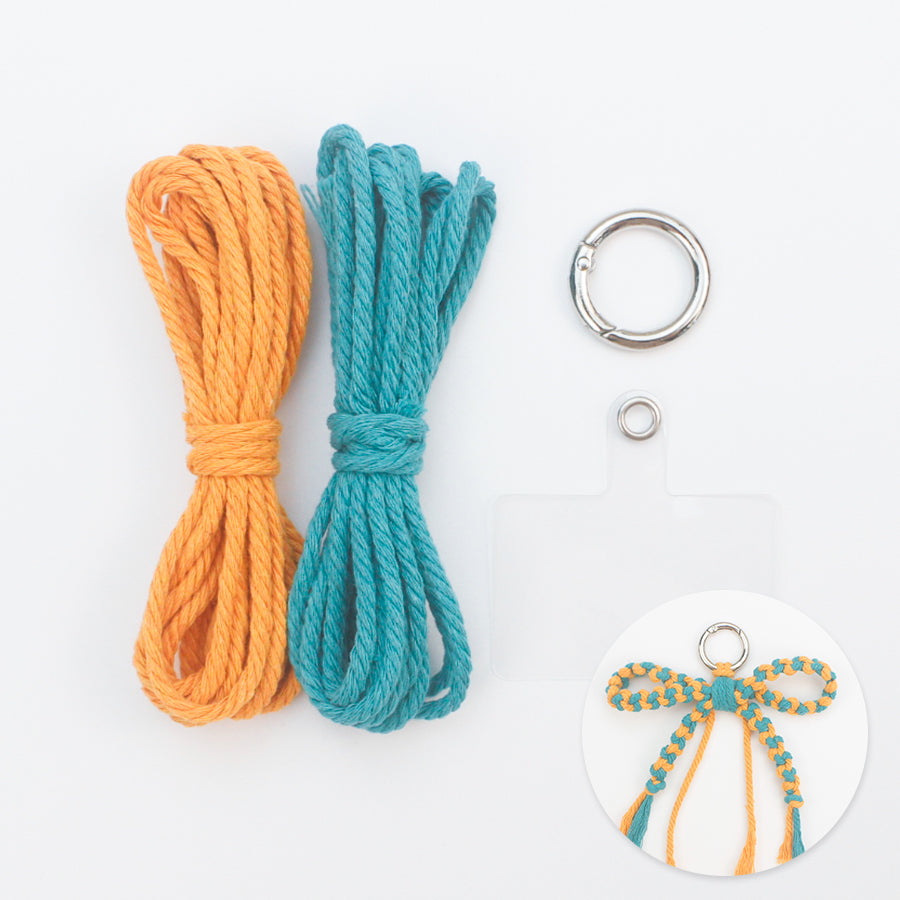 Bow Keychain Weaving Craft Material Pack Macrame Kit - High-quality Polyester Rope (2 meters each in 2 colors) with Tutorial, Key Ring with Spring Clasp, Phone Clip, Bohemian Style, Beginner-friendly