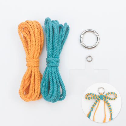 Bow Keychain Weaving Craft Material Pack Macrame Kit - High-quality Polyester Rope (2 meters each in 2 colors) with Tutorial, Key Ring with Spring Clasp, Phone Clip, Bohemian Style, Beginner-friendly