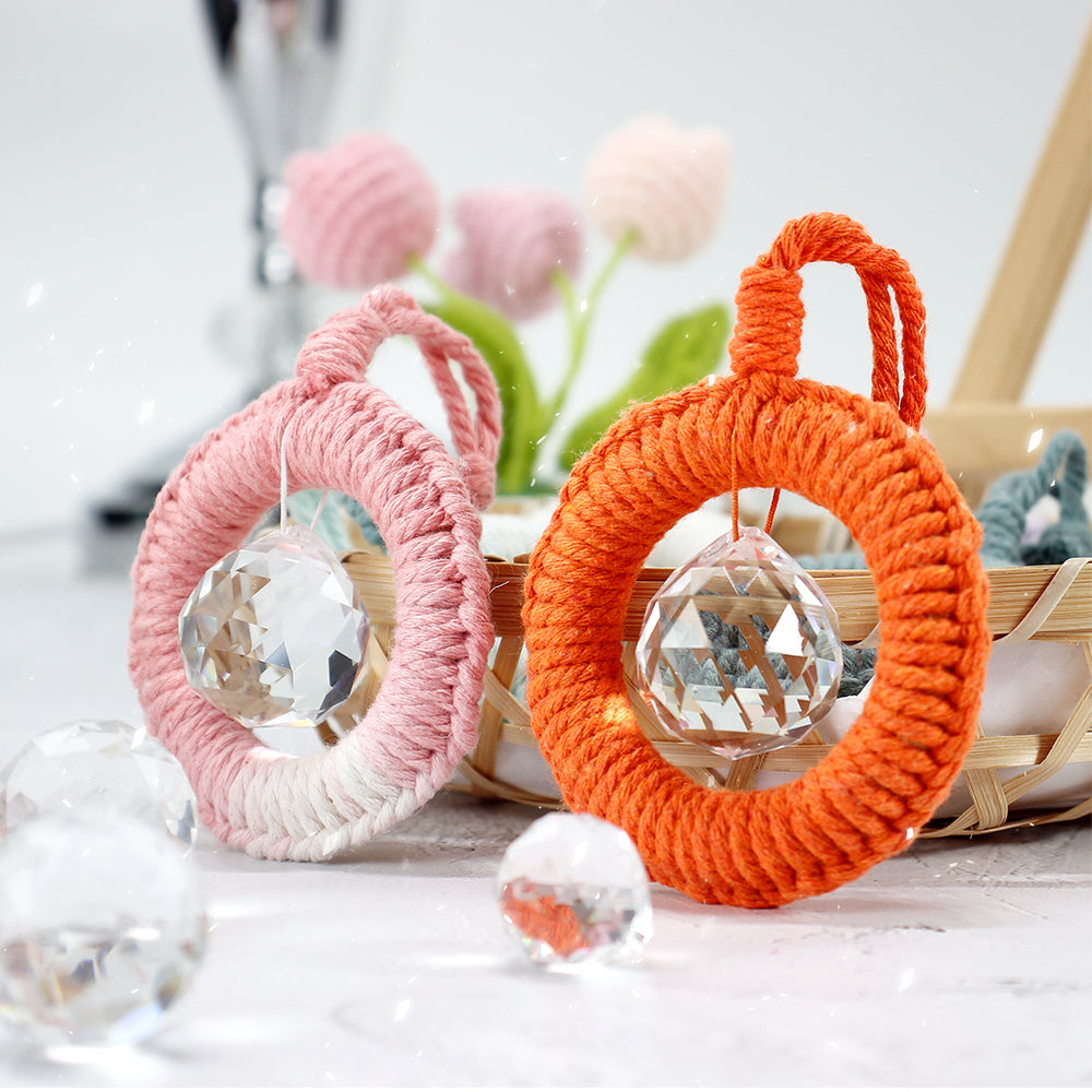 1 Set Round Crystal Car Hanging DIY Weaving Kit | Polyester Fiber Beginner-Friendly Shining Car & Home Decoration