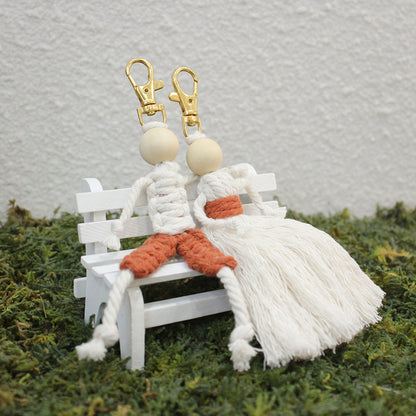 Macrame Kit Boy & Girl Handmade Weaving Keychain Set Movable Limbs, Fringe Skirt | Valentine's Day Gift, Beginner-Friendly