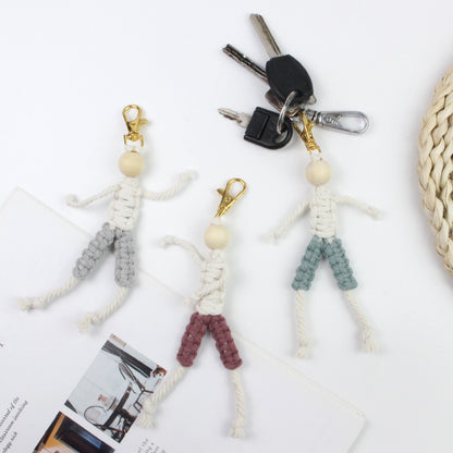 Macrame Kit: Boy-shaped Keychain Weaving Craft Material Package, including tutorials, complete materials, vivid and lifelike, multiple colors available. Keychain, small accessory, creative gift, suitable for beginners and DIY enthusiasts.