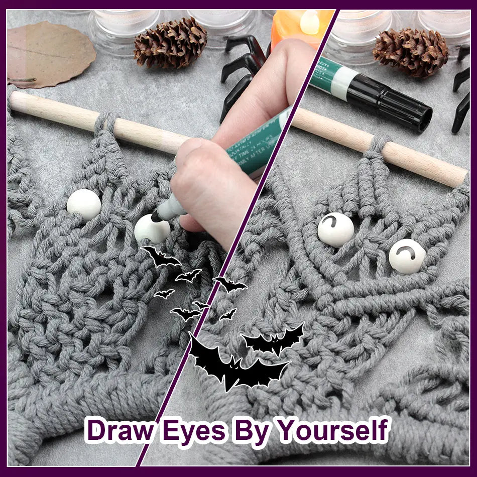 Macrame Kit for Beginners, Boho Halloween Bat Wall Hanging DIY Kit, Decor Gift