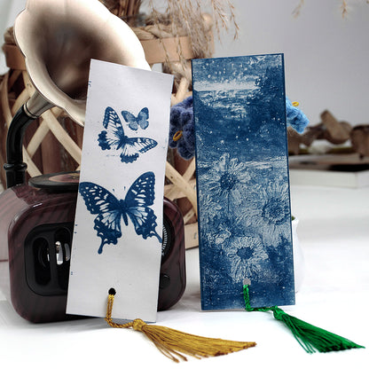 Handmade Cyanotype Bookmark Material Pack - 24 Sheets 414cm Light-Sensitive Cyanotype Paper + 24 Tassels, Sun Printing Paper Retro Photography, Homemade Bookmark Parent-Child Experience