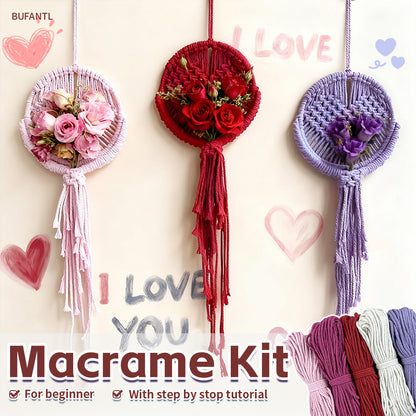 Macrame Kit for Beginners, Handwoven Heart Dry Flower Hanger, Aesthetic Wall Tapestry Ornament, DIY Weaving Supplies for Wedding Background, Home & Homestay Soft Decoration