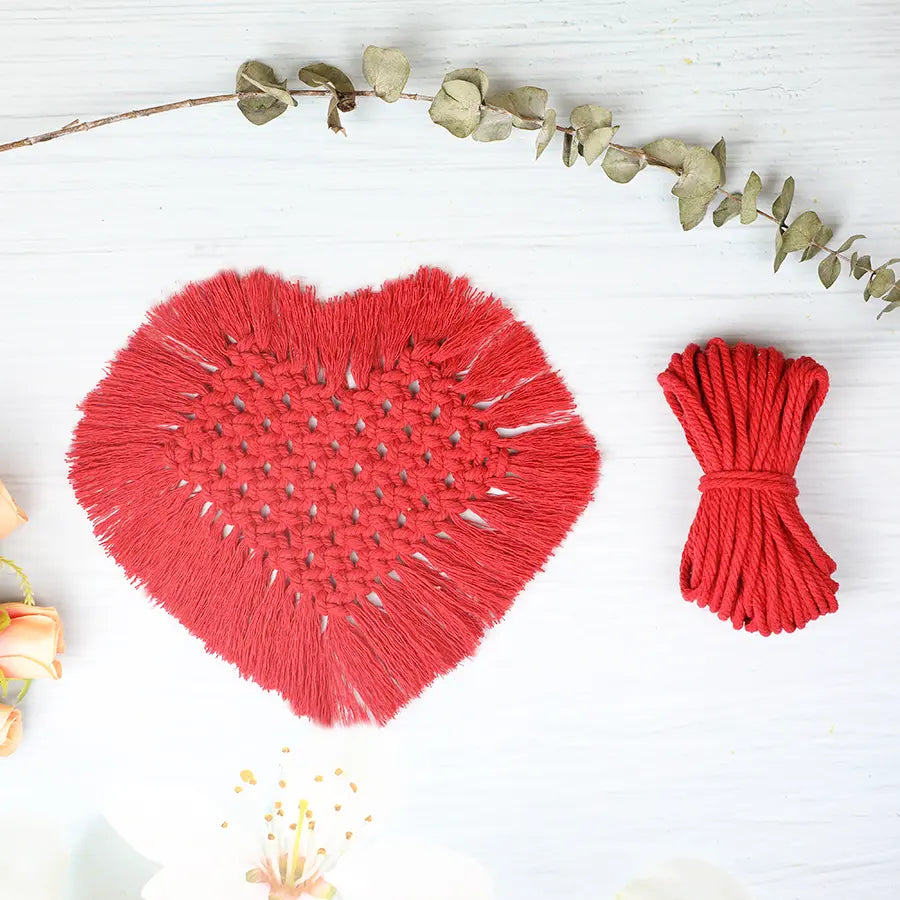 Macrame Kit for Beginners, Boho Heart Coaster DIY Kit, Table Home Decor Gift