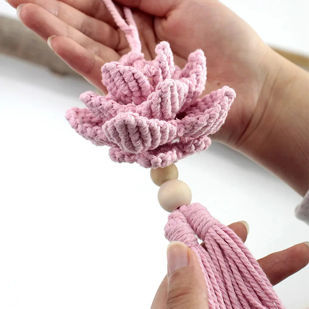 Macrame Kit for Beginners, Boho Lotus Hanging Ornament DIY Kit, Vintage Ethnic Hand‑Woven Craft Set