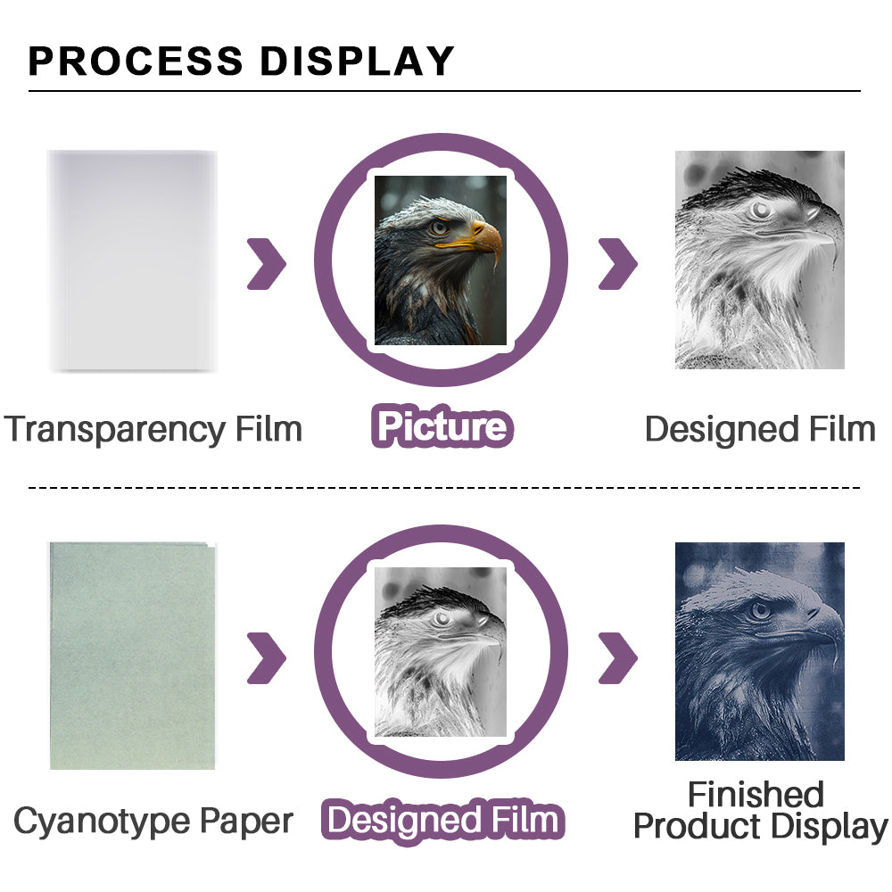 Cyanotype Set A4 Blank Cyanotype Film Kit 5-Sheet Trial Pack Custom Printable Patterns For Advanced DIY/Photography Enthusiasts