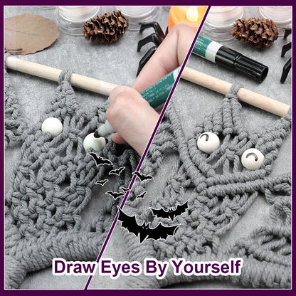 Halloween Bat Macrame DIY Kit - Handmade Weaving Supplies with English Tutorial | Spooky Holiday Craft Set
