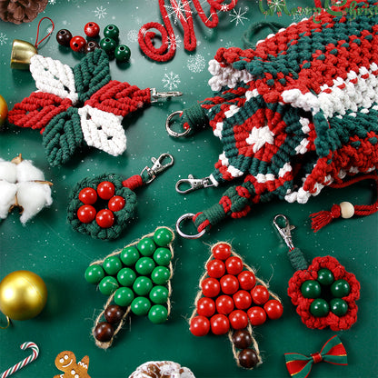 Macrame Kit Christmas Series 8-Piece Weaving Kit | Christmas Ornament/Star Pendant | Phone Wristband/Mini Pouch | Beginner Weaving | Handmade Gift