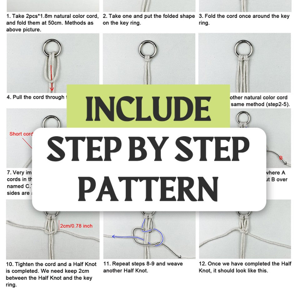 Macrame Keychain DIY Kit - Half Knot Keychain Weaving Supplies with English Tutorial | Handmade Craft Set