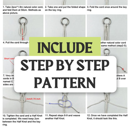 Macrame Keychain DIY Kit - Half Knot Keychain Weaving Supplies with English Tutorial | Handmade Craft Set