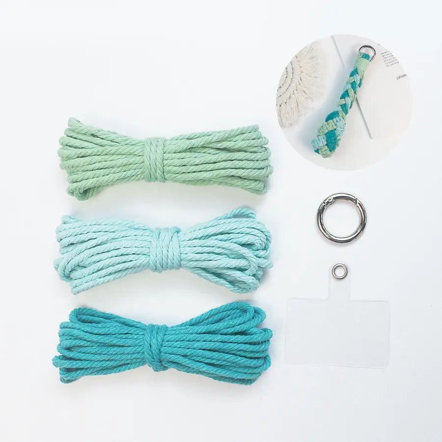 Macrame Kit for Beginners | DIY 3-Strand Braid Square Knot Macrame Keychain Wrist Strap Craft Kit