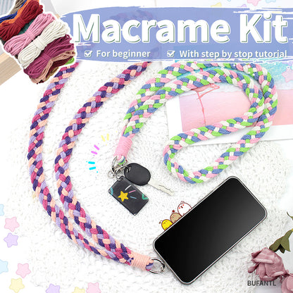 4-Strand Braid Lanyard/Keychain Weaving Kit Macrame Kit | Multi-Colors | Simple Elegant | Anti-Lost Strap/Bag Charm | Beginner DIY Set