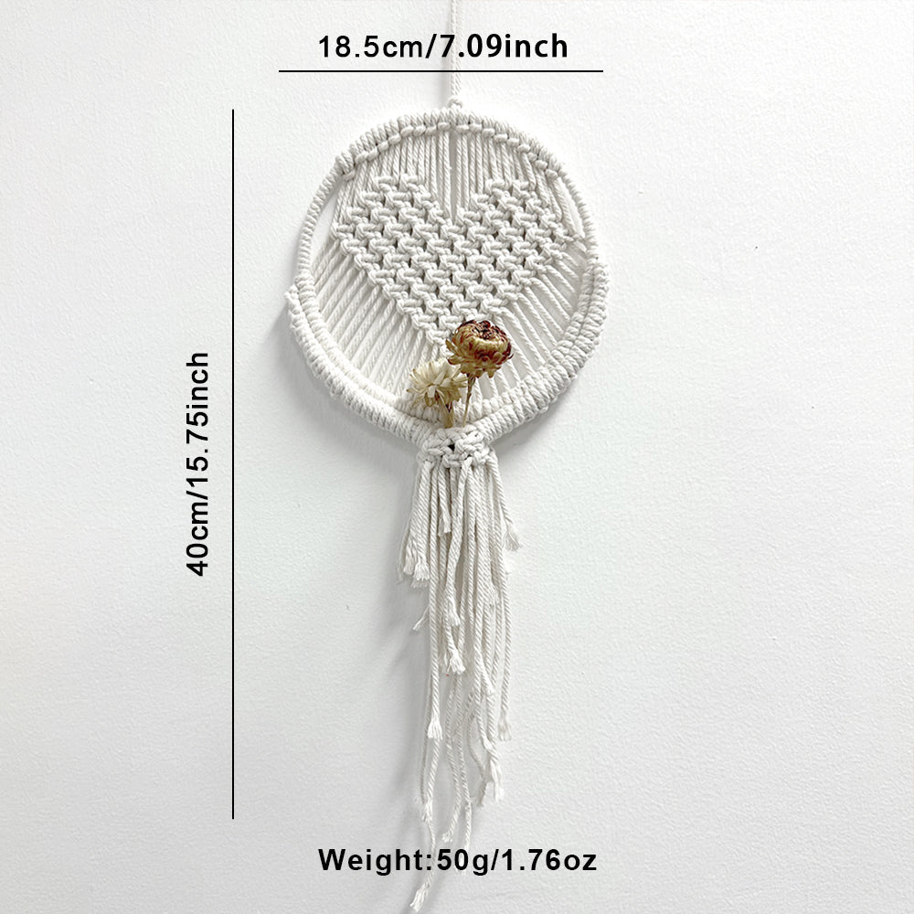 Macrame Kit for Beginners, Handwoven Heart Dry Flower Hanger, Aesthetic Wall Tapestry Ornament, DIY Weaving Supplies for Wedding Background, Home & Homestay Soft Decoration