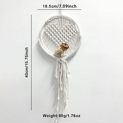 Macrame Kit for Beginners, Handwoven Heart Dry Flower Hanger, Aesthetic Wall Tapestry Ornament, DIY Weaving Supplies for Wedding Background, Home & Homestay Soft Decoration