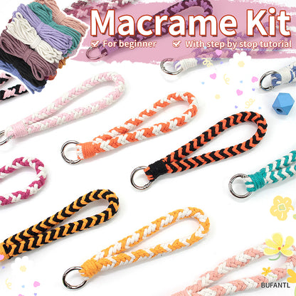 8-Strand Bracelet/Keychain Weaving Kit Macrame Kit | Multi-Contrast Colors | Phone Pendant/Bracelet | Beginner DIY Set