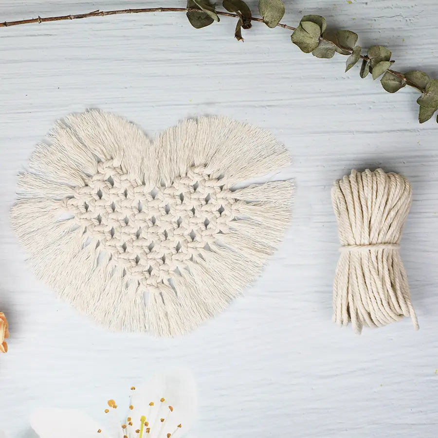 Macrame Kit for Beginners, Boho Heart Coaster DIY Kit, Table Home Decor Gift