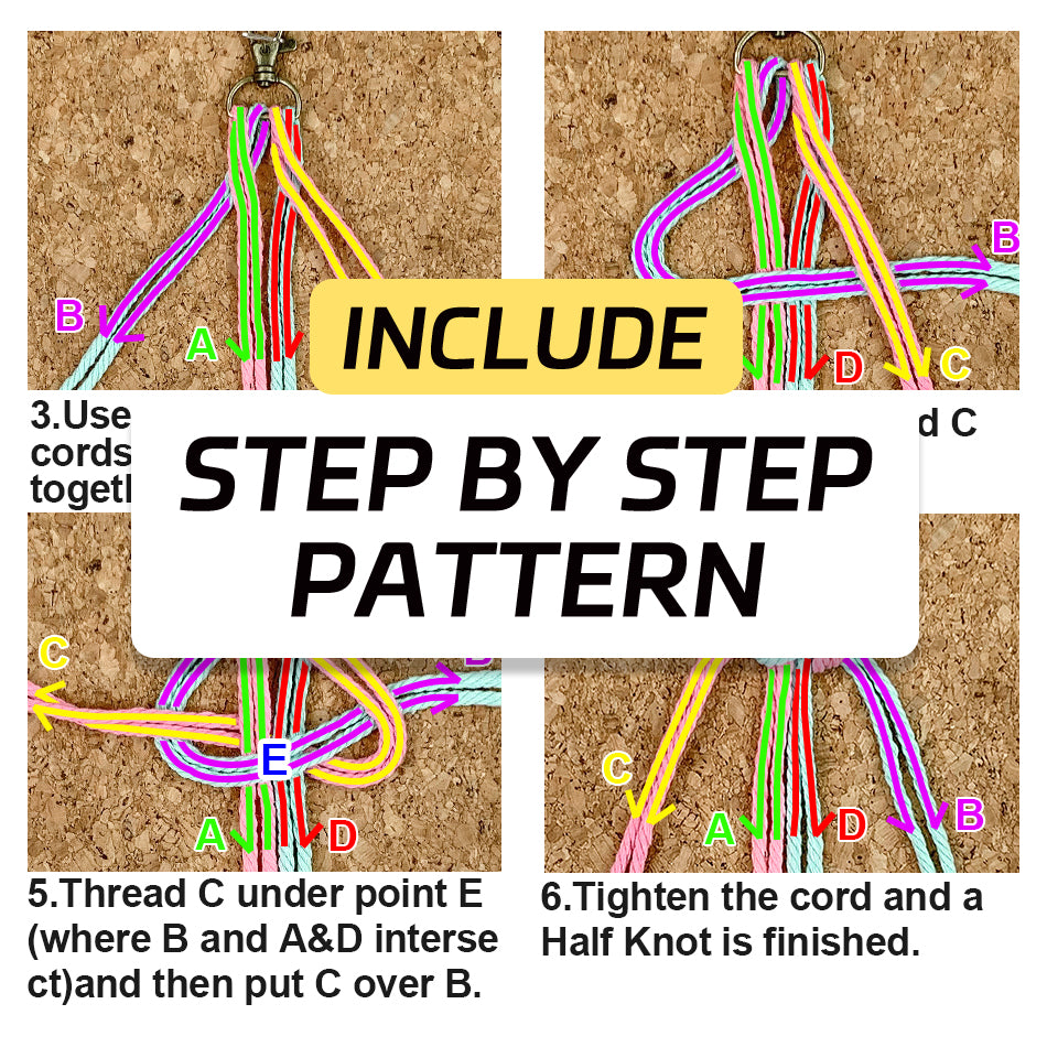 Macrame Kit Diagonal Half-Knot Keychain Weaving Kit | Multi-Colors (Gradient/Contrast) | 2-Color Wrapping | Wristband/Anti-Lost Strap | Beginner-Friendly