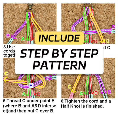 Macrame Kit Diagonal Half-Knot Keychain Weaving Kit | Multi-Colors (Gradient/Contrast) | 2-Color Wrapping | Wristband/Anti-Lost Strap | Beginner-Friendly