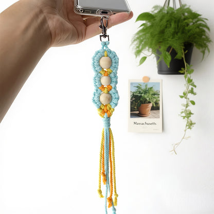 Wood Bead Fringe Keychain Weaving Kit Macrame Kit | Multi-Colors | Exquisite Design | Phone Pendant/Keychain | Beginner DIY Set