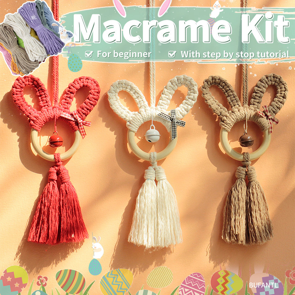 Macrame Kit Rabbit Ear Car Ornament Weaving Kit | Cute Rabbit | Animal Pendant | Beginner Weaving | Car Decoration | Handmade Gift