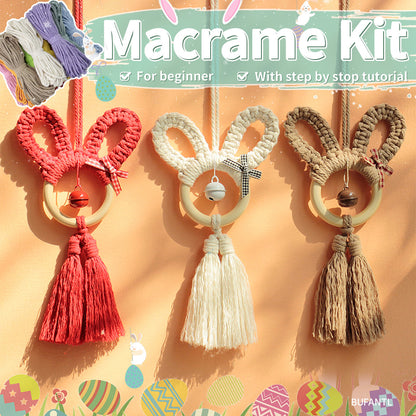 Macrame Kit Rabbit Ear Car Ornament Weaving Kit | Cute Rabbit | Animal Pendant | Beginner Weaving | Car Decoration | Handmade Gift