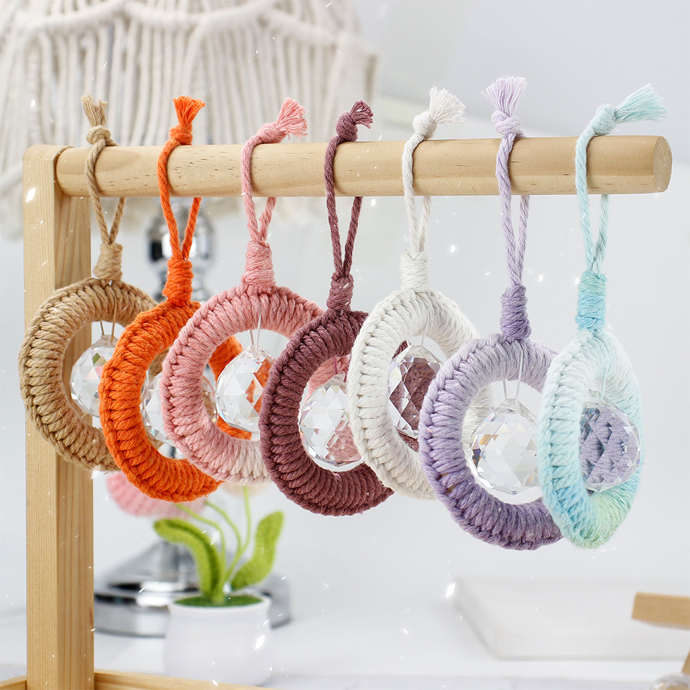 1 Set Round Crystal Car Hanging DIY Weaving Kit | Polyester Fiber Beginner-Friendly Shining Car & Home Decoration