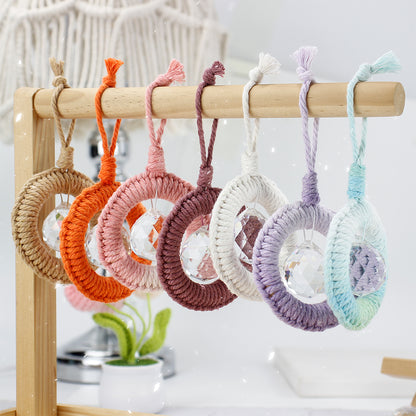1 Set Round Crystal Car Hanging DIY Weaving Kit | Polyester Fiber Beginner-Friendly Shining Car & Home Decoration
