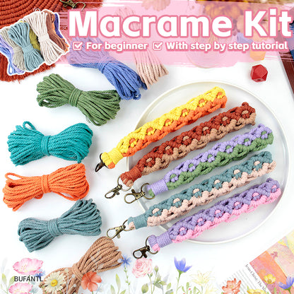 Two-tone spliced diagonal half-knot keychain weaving craft material pack Macrame Kit. High-quality polyester fiber rope + detailed weaving tutorial. Multi-purpose (key organization / mobile phone pendant / bag accessory, etc.).