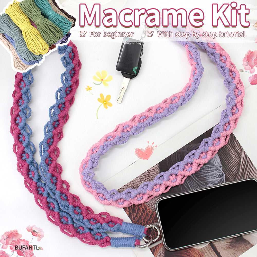 Macrame Kit Diagonal Curl Knot Phone Lanyard/Keychain Kit | Dopamine Contrast Colors | Camera Strap/Bag Strap | Beginner-Friendly