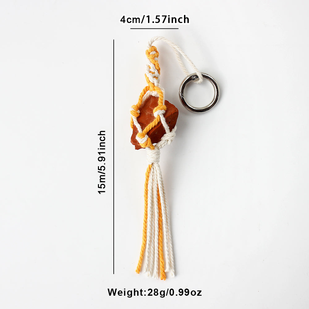 1 Set Handmade Crystal Chip Keychain DIY Macraem Kit, Polyester Fiber Creative Craft Materials for Beginners