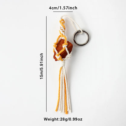 1 Set Handmade Crystal Chip Keychain DIY Macraem Kit, Polyester Fiber Creative Craft Materials for Beginners