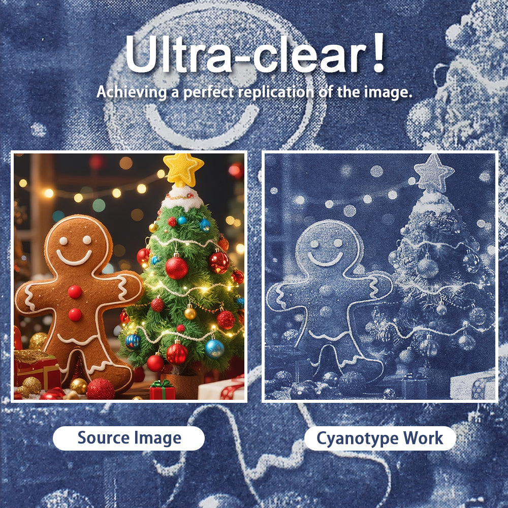 Christmas Cyanotype DIY Kit - 5 Sheets Sun Art Paper + 1 Christmas Film, Retro Printing/Mini Cyanotype Cards, For Beginners cyanotype set Retro Photography