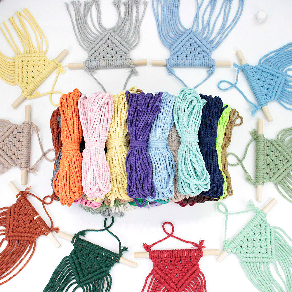 Macrame Kit Dopamine Mini Tapestry Weaving Kit | Triangle Body+Bottom Fringes | Multi-Color Option | Bedroom/Living Room Decor | Beginner-Friendly