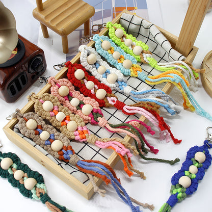 Wood Bead Fringe Keychain Weaving Kit Macrame Kit | Multi-Colors | Exquisite Design | Phone Pendant/Keychain | Beginner DIY Set