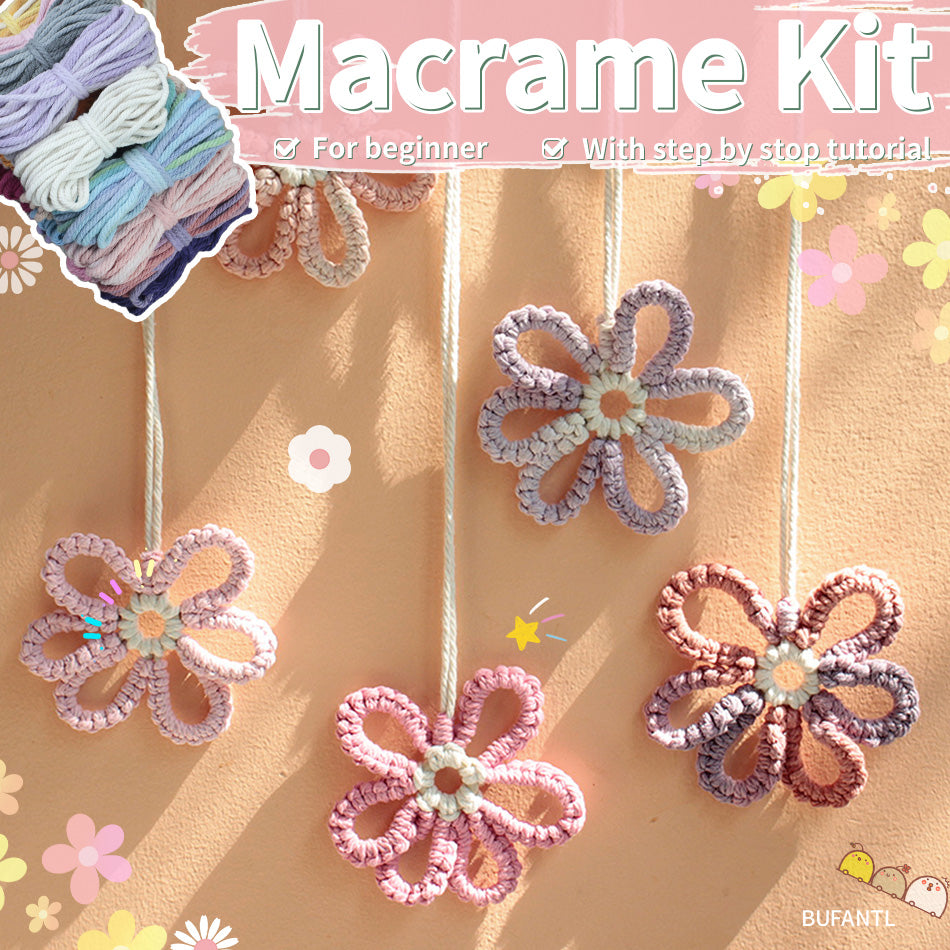 Six-Petal Flower Macrame DIY Kit - Polyester-Cotton Weaving Supplies with English Tutorial | Handmade Craft Set